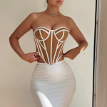 Black Corset with Contrast Stitch & Open Back Design – Sexy Bustier for Women