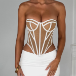 Black Corset with Contrast Stitch & Open Back Design – Sexy Bustier for Women