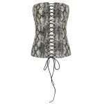 Black Corset with Animal Print PU Leather & Eyelet Lace-Up Front – Sexy Crop Top for Women