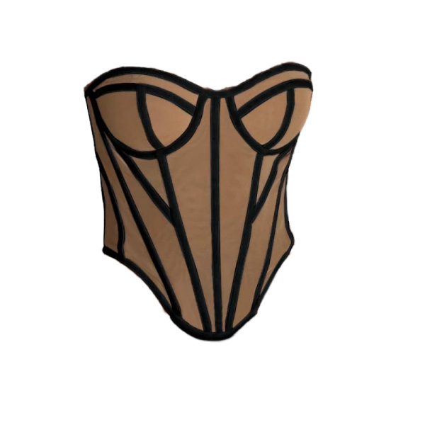 Black Corset with Contrast Stitch & Open Back Design – Sexy Bustier for Women