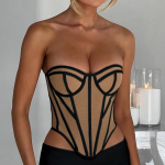 Black Corset with Contrast Stitch & Open Back Design – Sexy Bustier for Women
