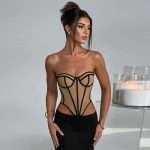 Black Corset with Contrast Stitch & Open Back Design – Sexy Bustier for Women