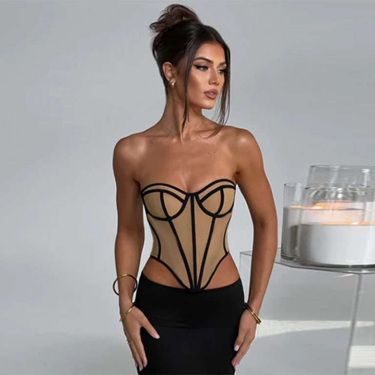 Black Corset with Contrast Stitch & Open Back Design – Sexy Bustier for Women