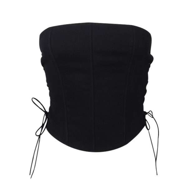 Black Corset with Fishbone Boning – Summer Solid Color Slim Fit Bustier