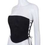 Black Corset with Fishbone Boning – Summer Solid Color Slim Fit Bustier