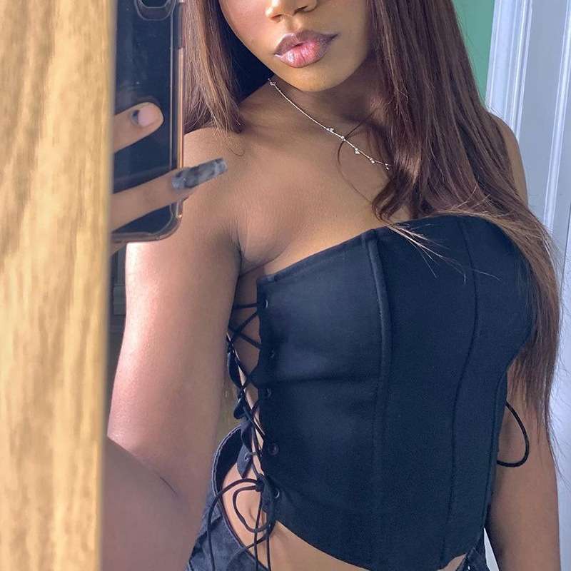 Black Corset with Fishbone Boning – Summer Solid Color Slim Fit Bustier