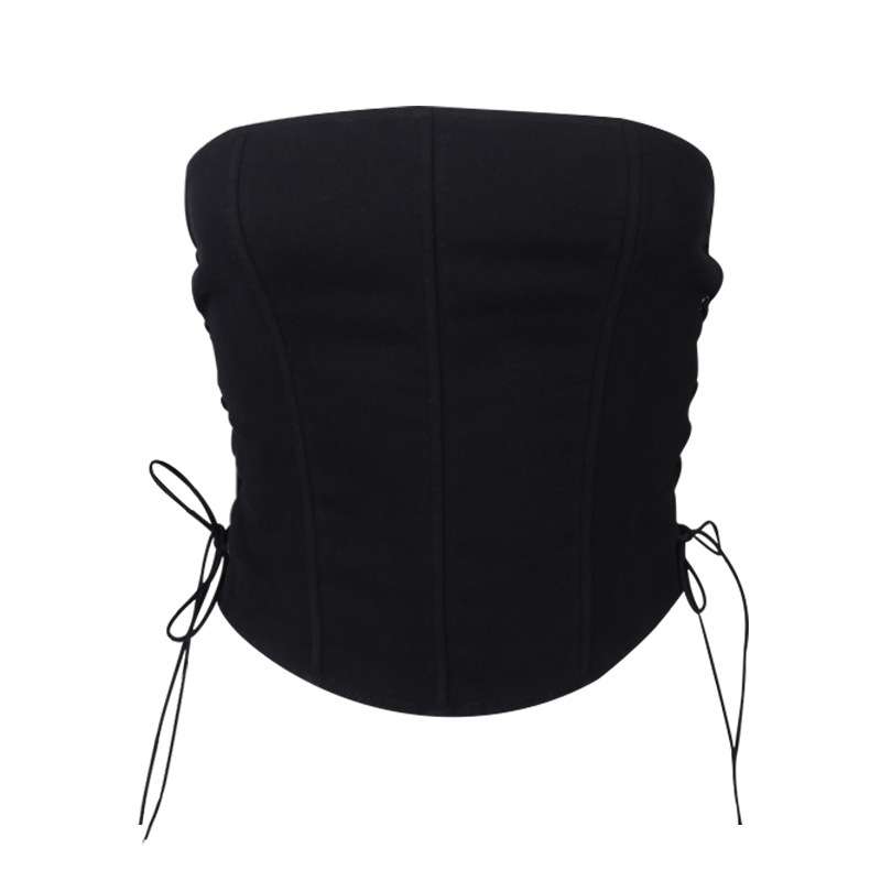 Black Corset with Fishbone Boning – Summer Solid Color Slim Fit Bustier