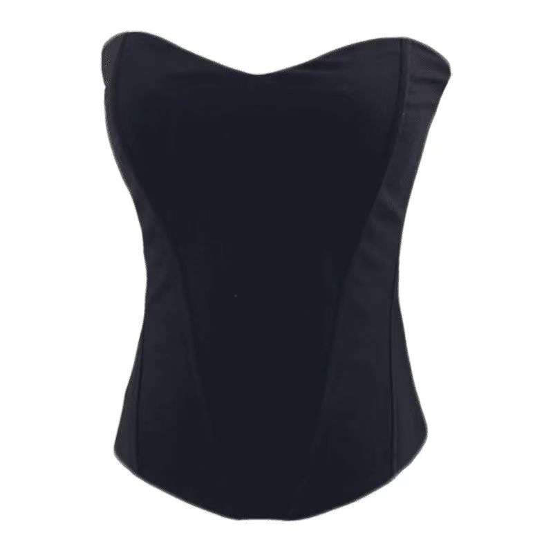 Black Corset with Fishbone Structure – High Waist Bustier with Padded Cups