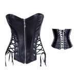 Black Corset with Punk PU Style – Strapless Waist Cincher