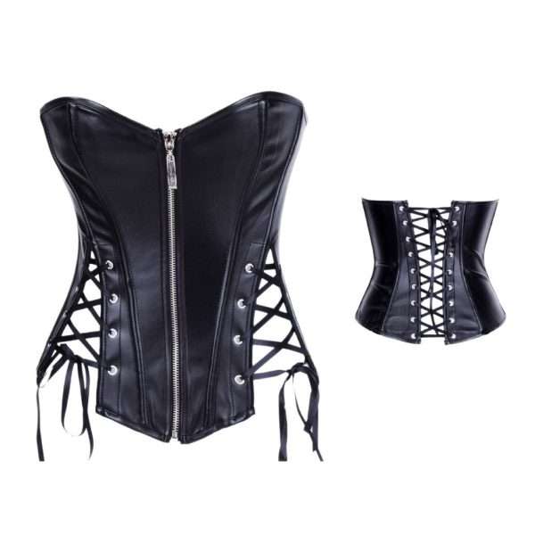 Black Corset with Punk PU Style – Strapless Waist Cincher