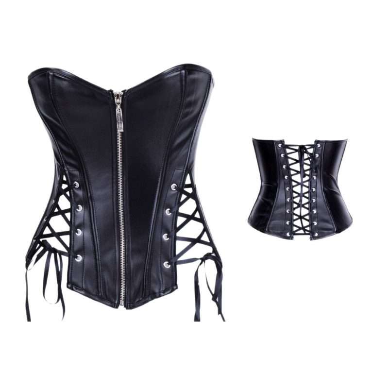 Black Corset with Punk PU Style – Strapless Waist Cincher