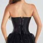Black Corset with Punk PU Style – Strapless Waist Cincher