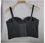 Black Corset in PU Leather – Clubwear Style Crop Top with Midriff Cut Out