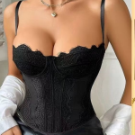 Black Corset with Lace Trim Design – Sexy Bustier Vest fo-r Women