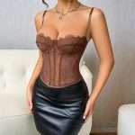 Black Corset with Lace Trim Design – Sexy Bustier Vest fo-r Women