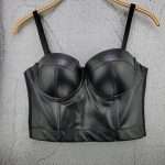 Black Corset in PU Leather – Clubwear Style Crop Top with Midriff Cut Out