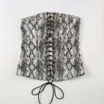 Black Corset with Animal Print PU Leather & Eyelet Lace-Up Front – Sexy Crop Top for Women